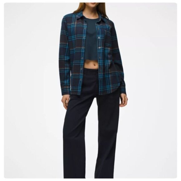 prAna Womens Golden Canyon Flannel SMALL in Stormy Night Organic Cotton - Picture 2 of 8